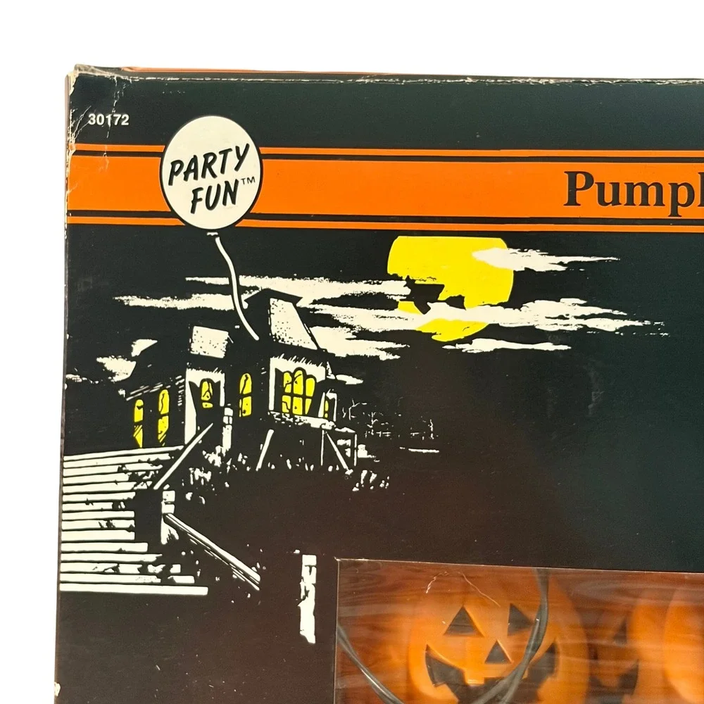 Vintage 1991 Party Fun Pumpkin Light Set Halloween String 10 Retro Blow Mold